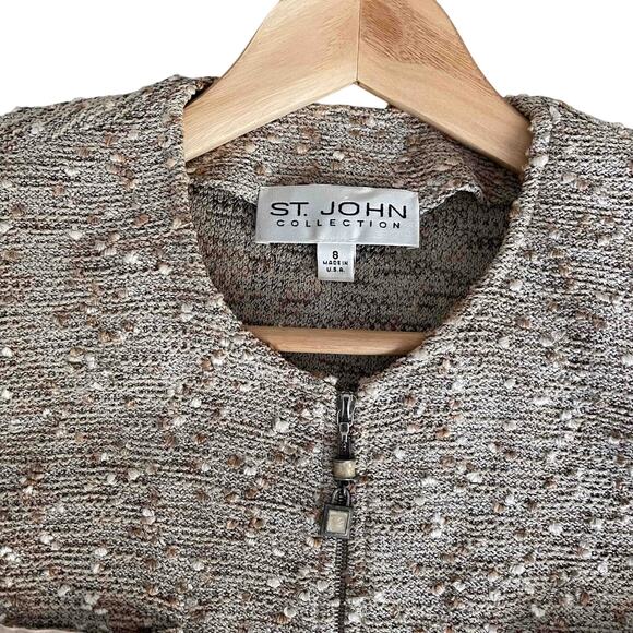 St. John Collection Women's Tan Knit Blazer with Zipper and pockets Size 8 - Picture 2 of 5